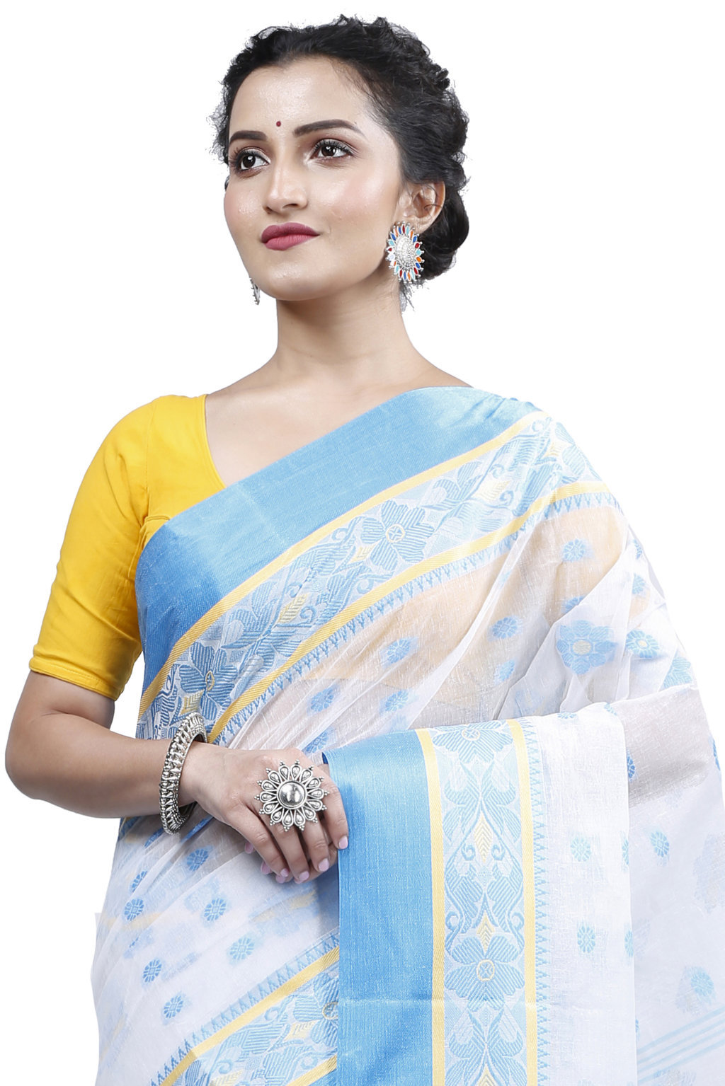 Sky Blue Pure Cotton BolLata_Tant Tant Saree (199)